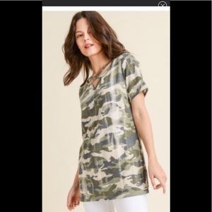 Camo top with cross cross front